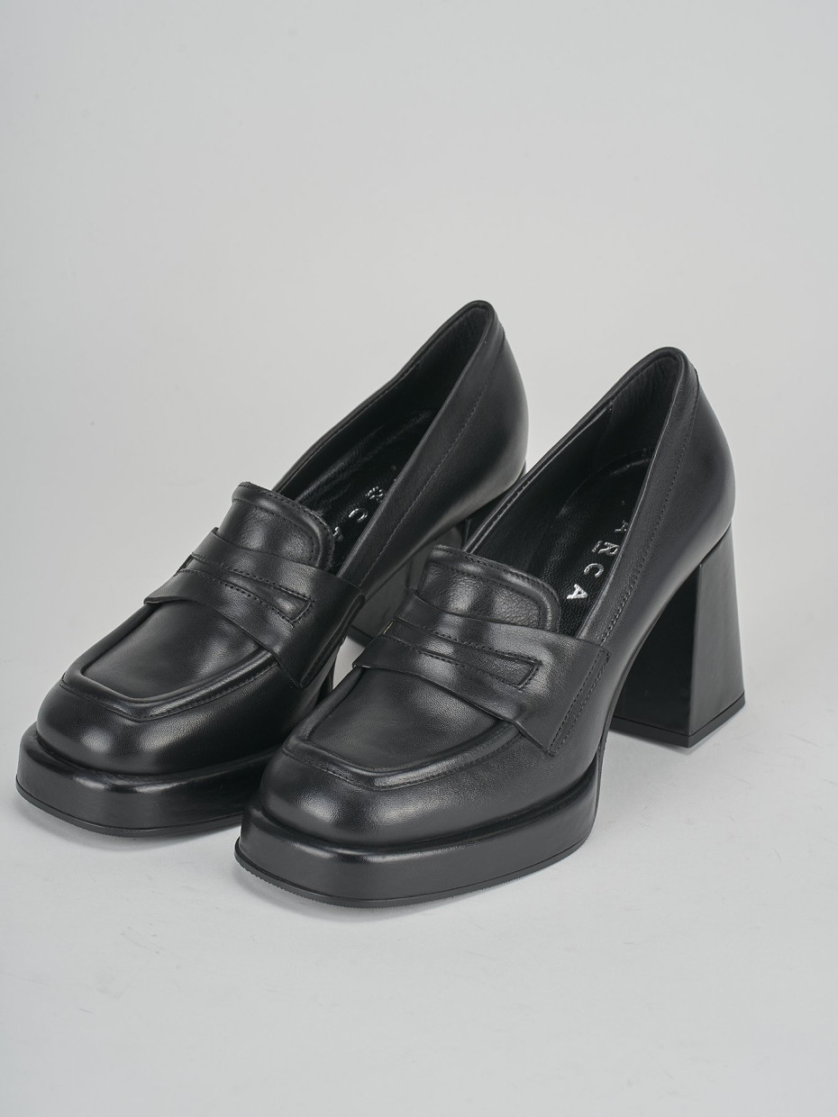 Loafers woman heel 7 cm black leather Barca Stores