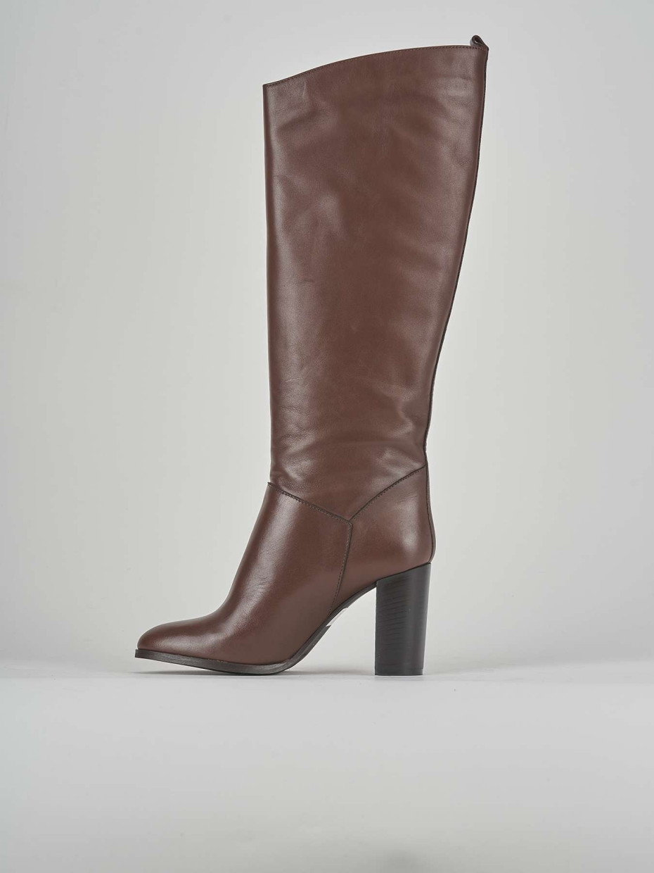 High heel boots heel 8 cm brown leather