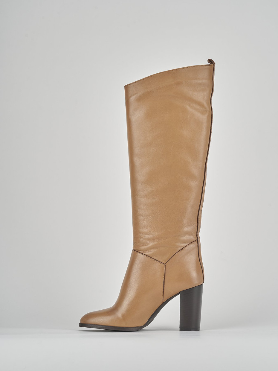 High heel boots heel 8 cm brown leather