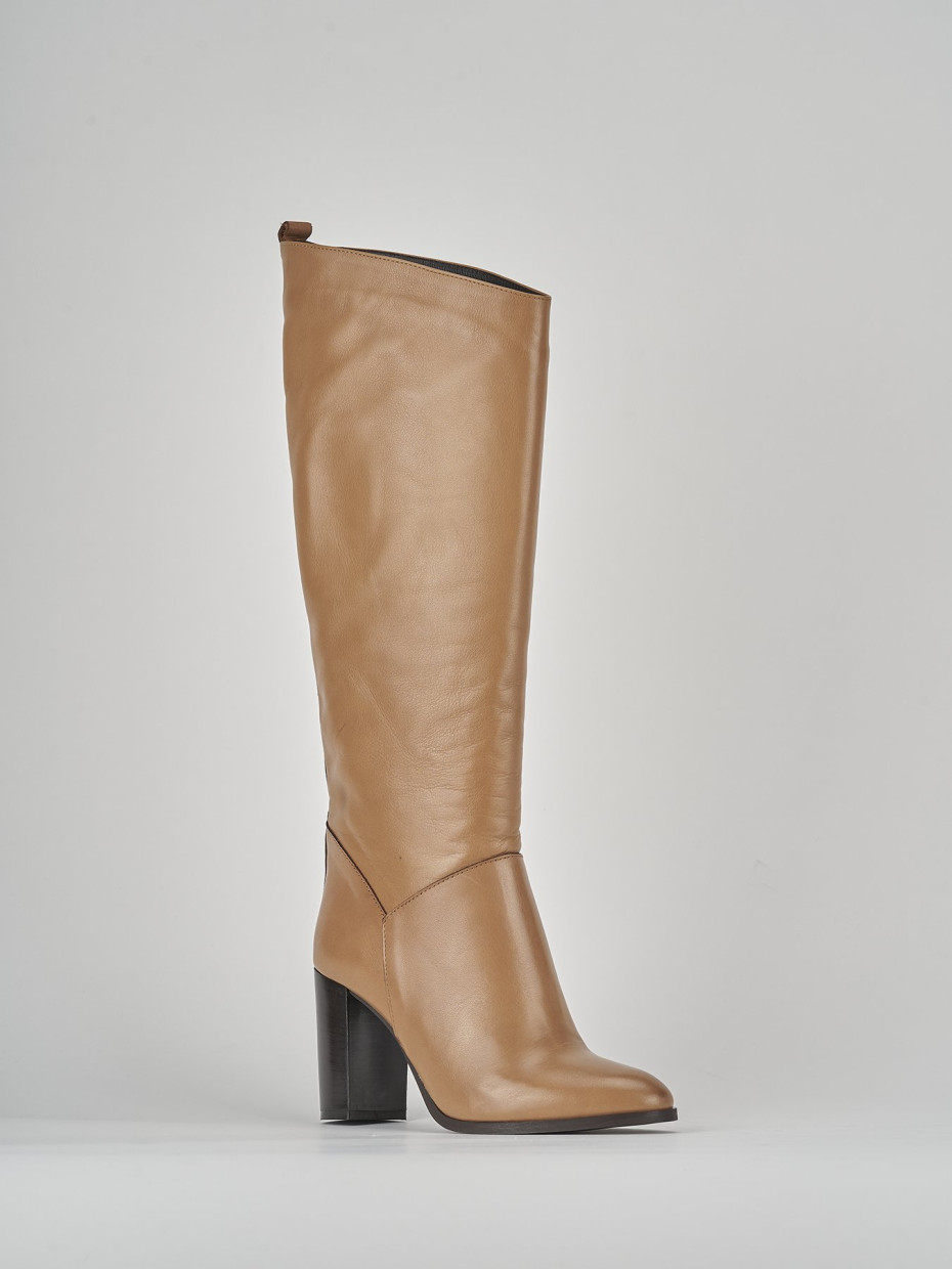 High heel boots heel 8 cm brown leather