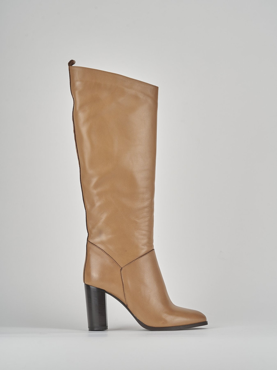 High heel boots heel 8 cm brown leather