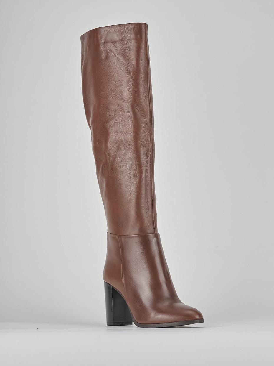 High heel boots heel 9 cm brown leather