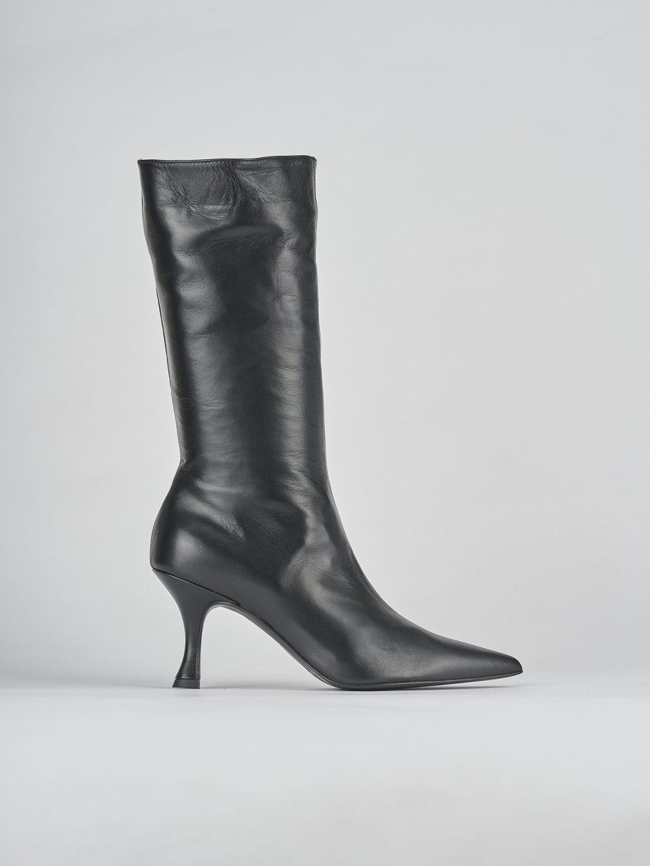 High heel boots heel 7 cm black leather
