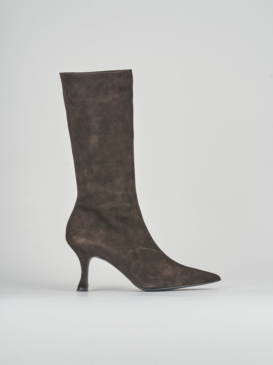 High heel boots heel 8 cm dark brown suede