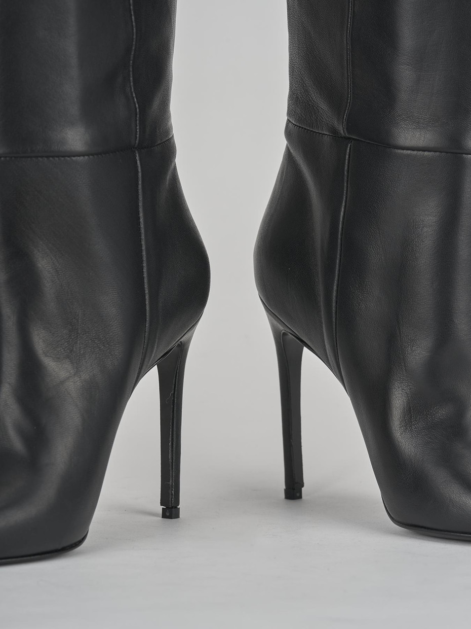High heel boots heel 12 cm black leather