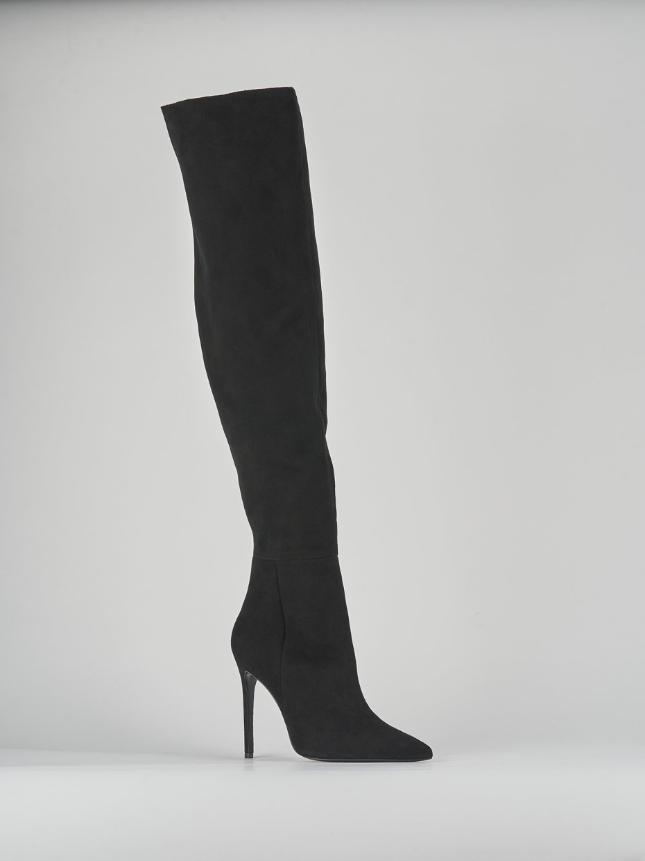 High heel boots heel 12 cm black suede