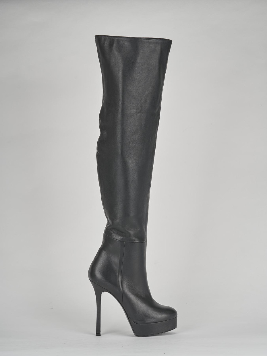 High heel boots heel 13 cm black leather