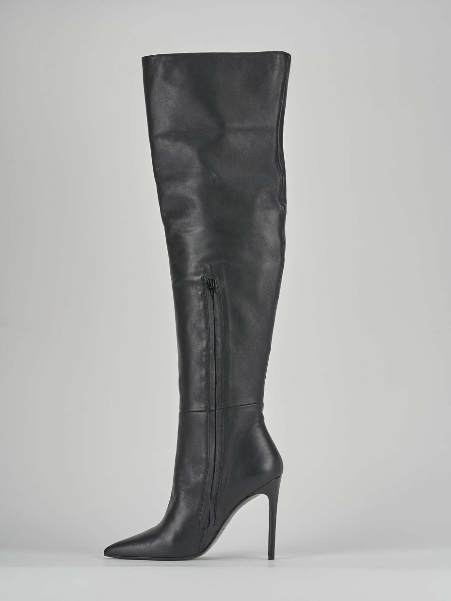 High heel boots heel 13 cm black leather