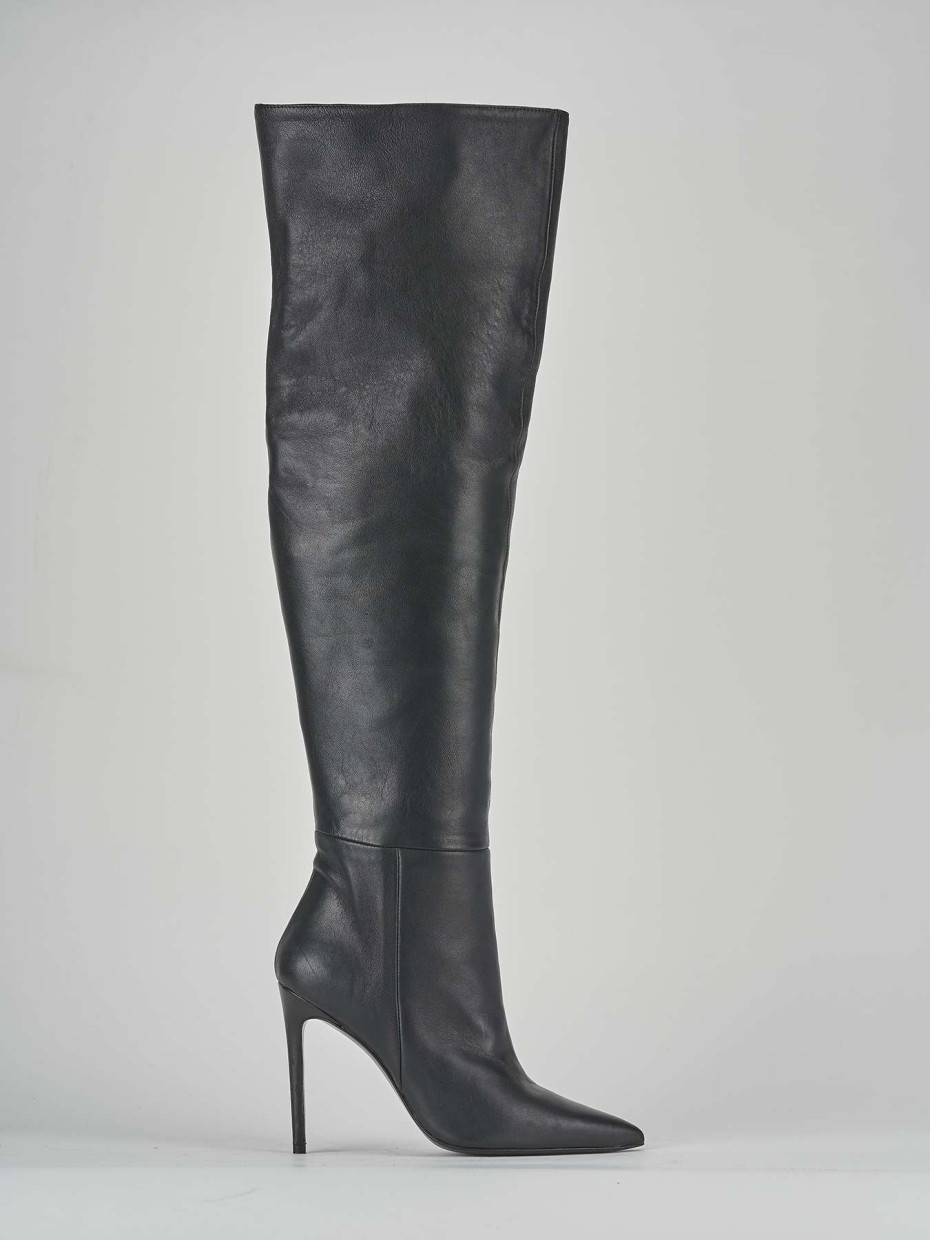 High heel boots heel 13 cm black leather