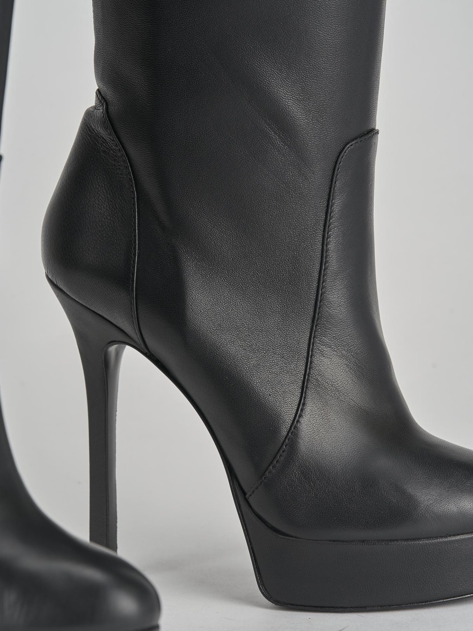 High heel boots woman heel 12 cm black leather Barca Stores