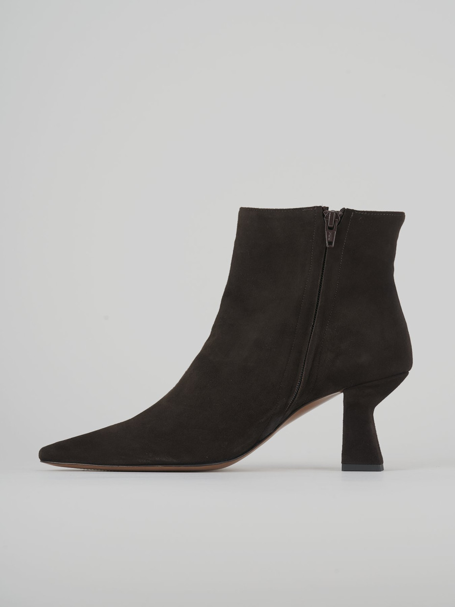 High heel ankle boots heel 6 cm dark brown suede