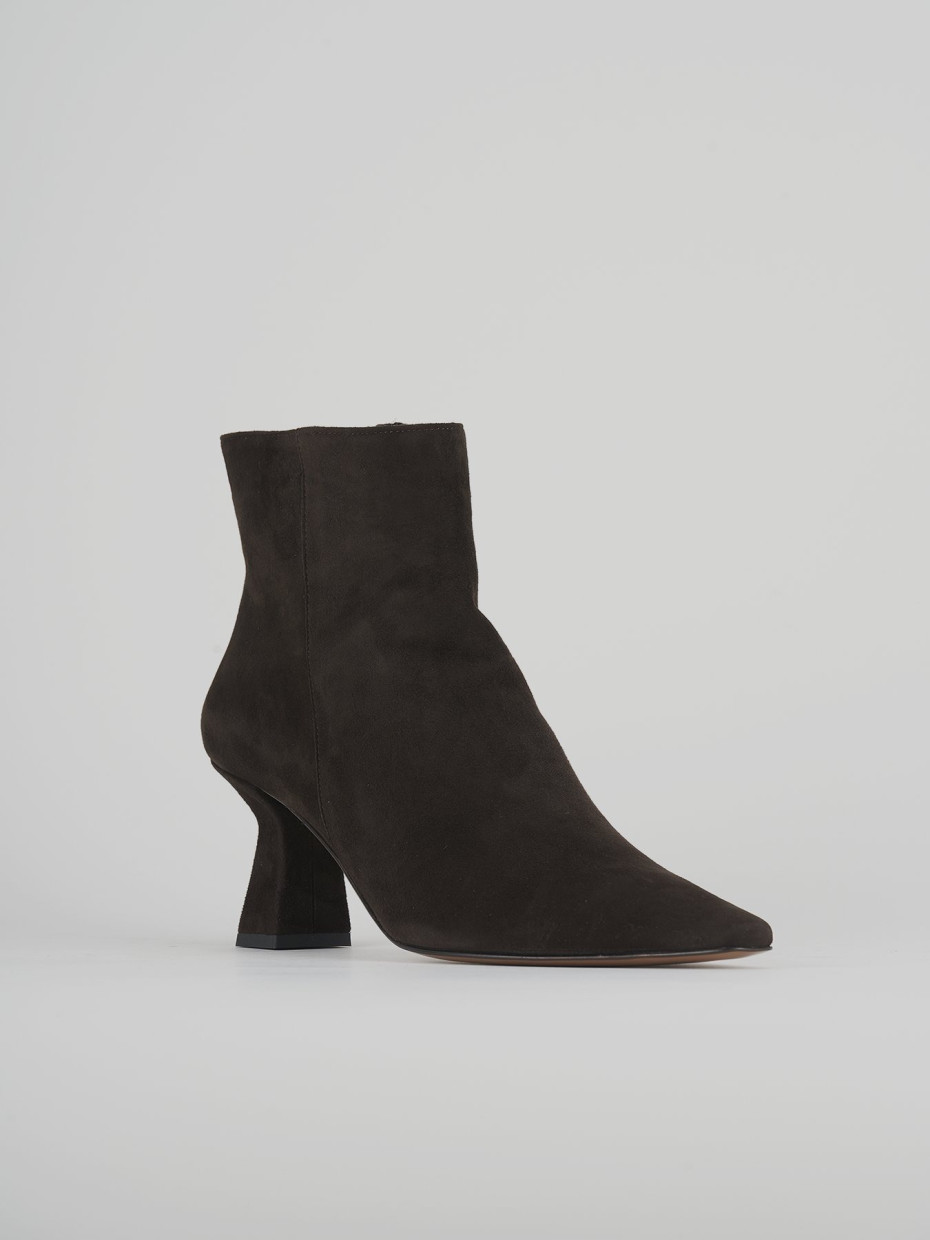 High heel ankle boots heel 6 cm dark brown suede