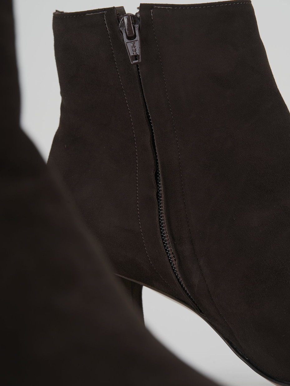 High heel ankle boots heel 6 cm dark brown suede