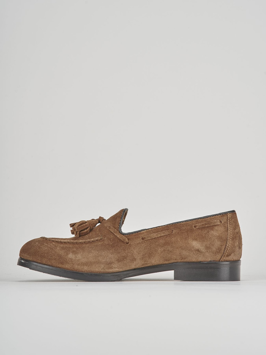 Mocassino tacco 1cm  marrone camoscio