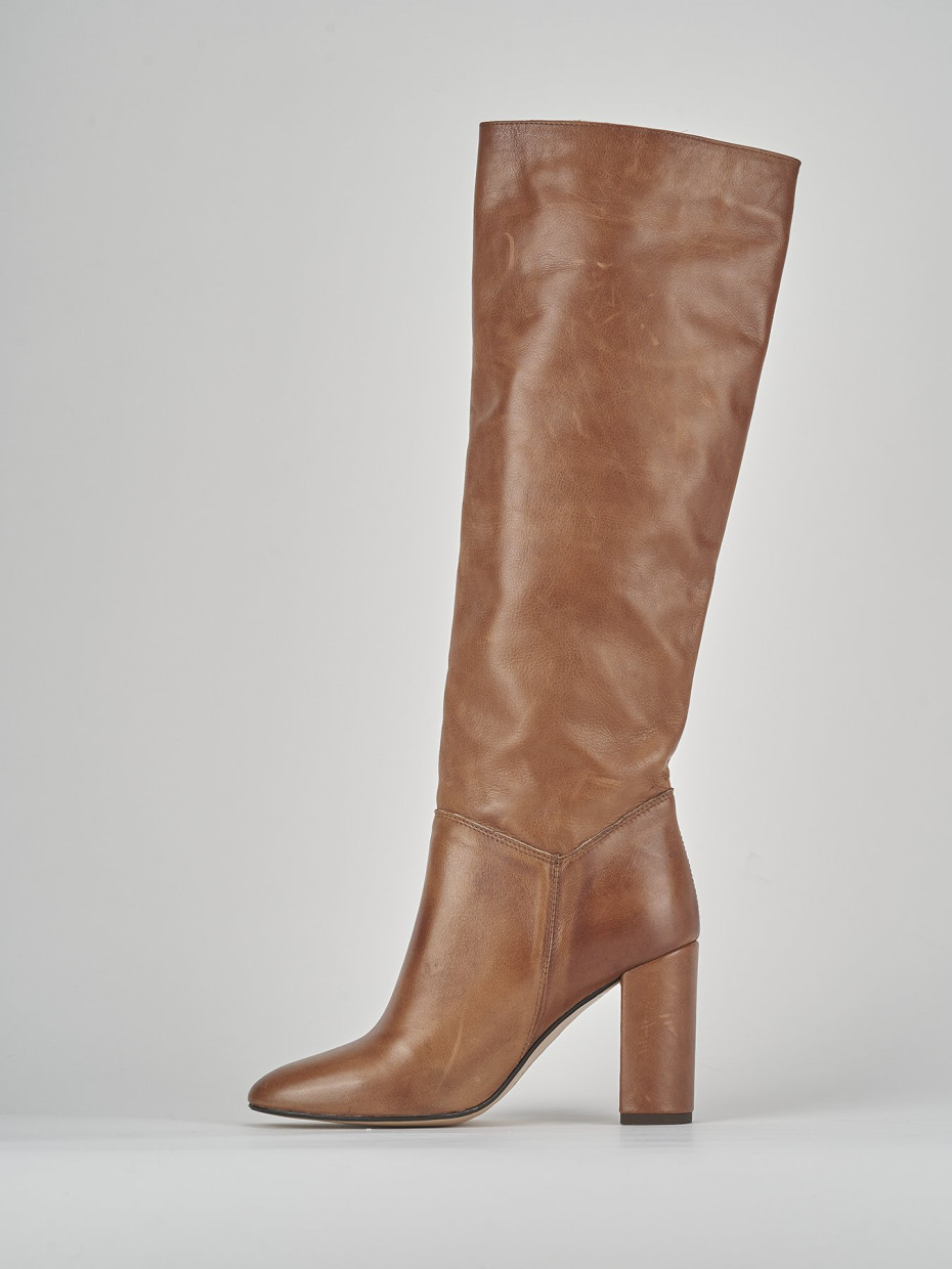 High heel boots heel 9 cm brown leather