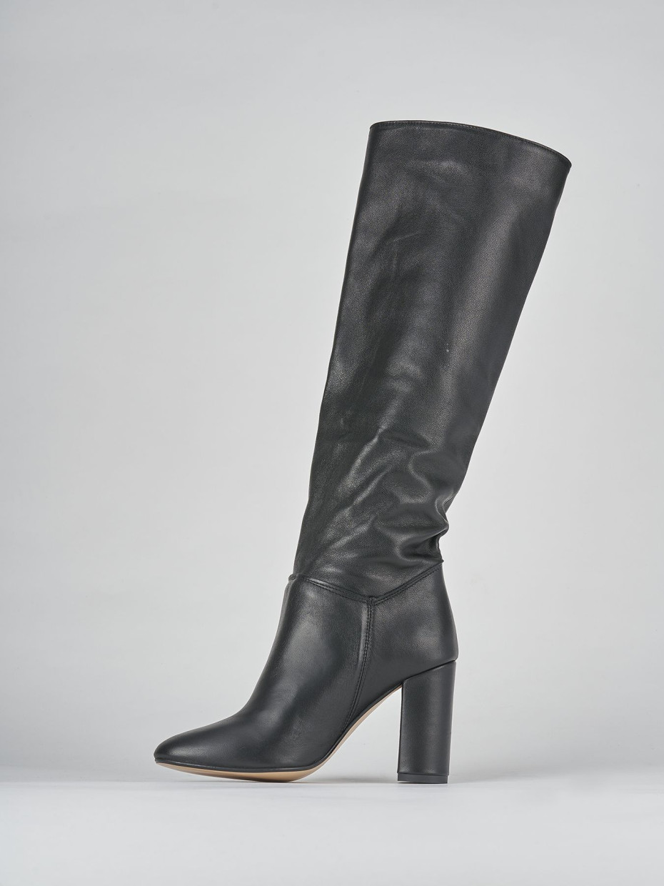 High heel boots heel 9 cm black leather