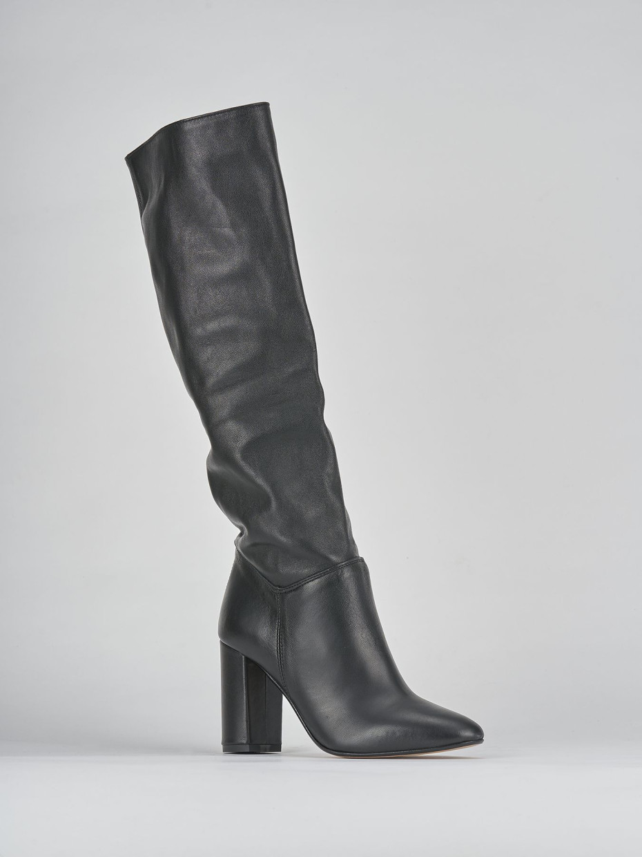 High heel boots heel 9 cm black leather