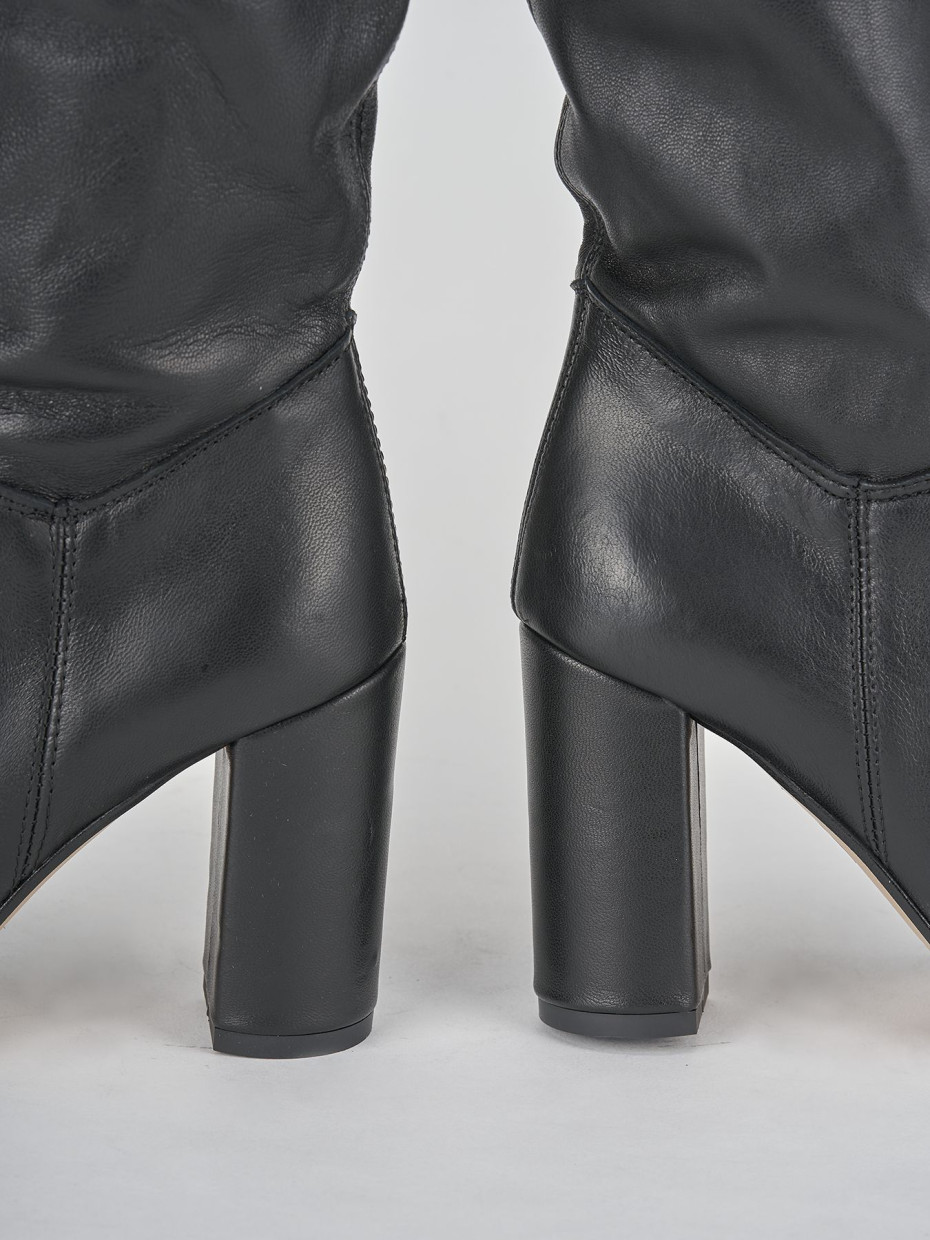 High heel boots heel 9 cm black leather