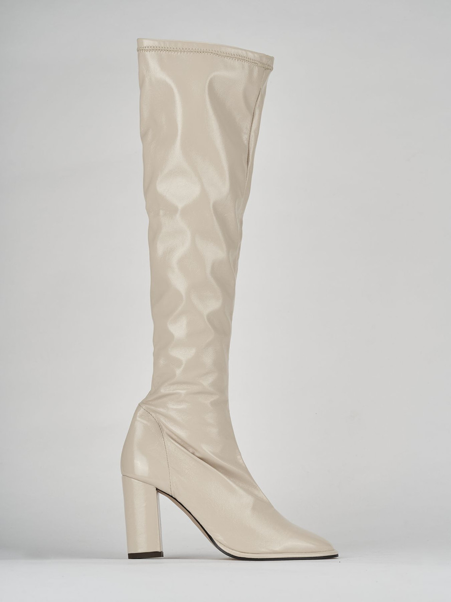 High heel boots heel 9 cm beige varnish