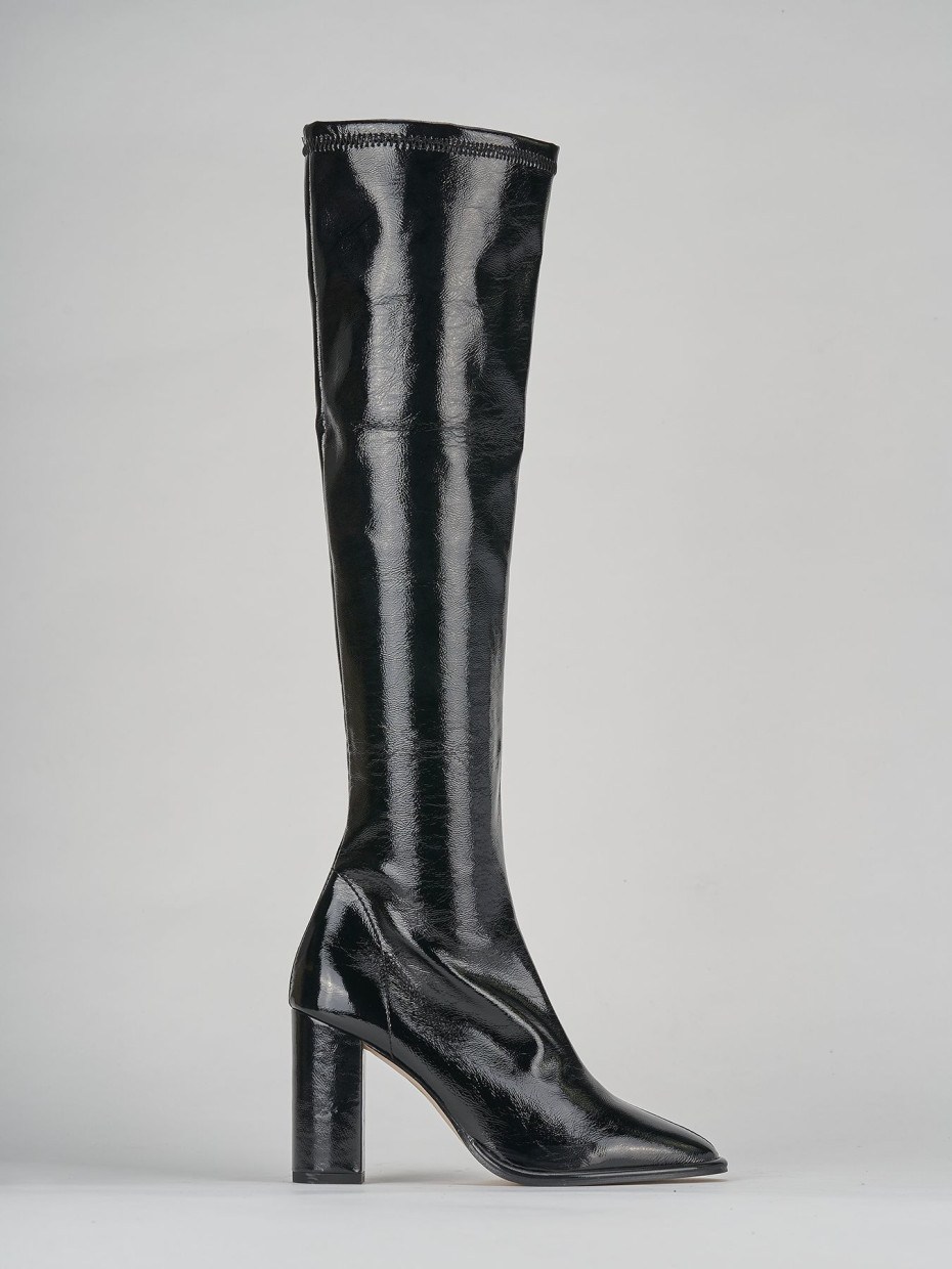High heel boots heel 9 cm black varnish