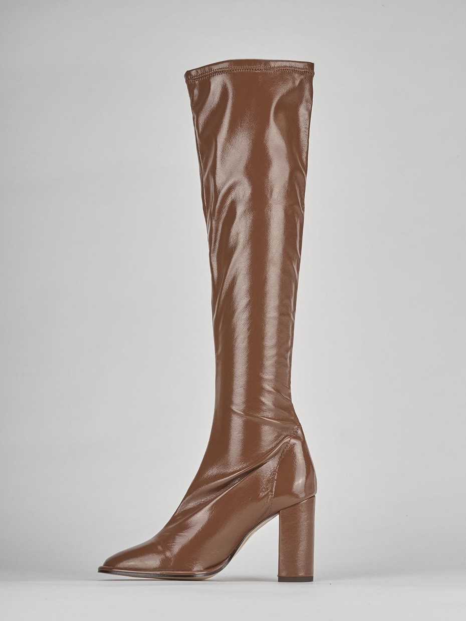 High heel boots heel 9 cm dark brown varnish