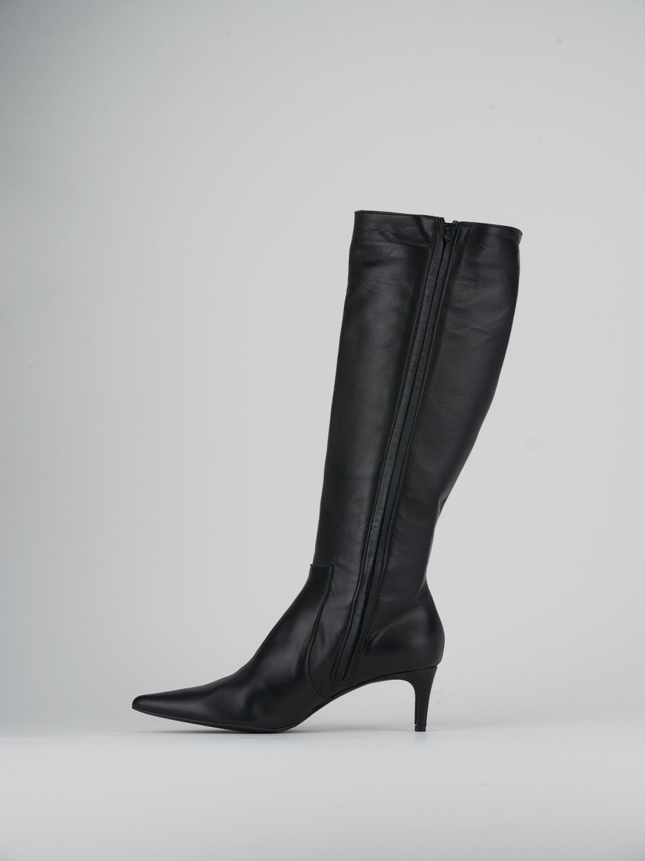 High heel boots heel 6 cm black leather