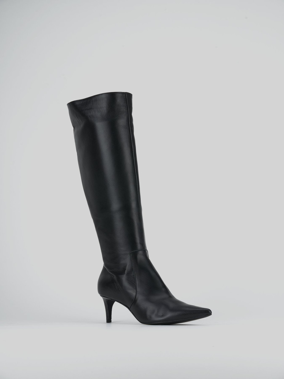 High heel boots heel 6 cm black leather