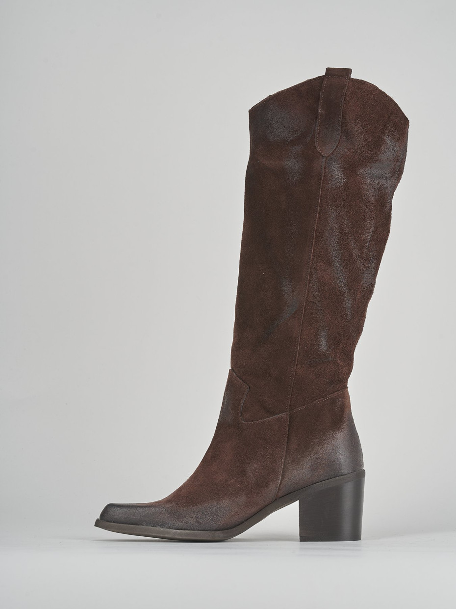 High heel boots heel 5 cm dark brown suede