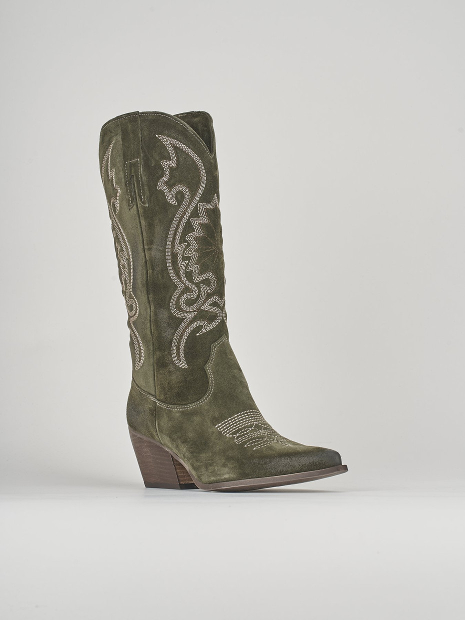 High heel boots heel 8 cm green suede