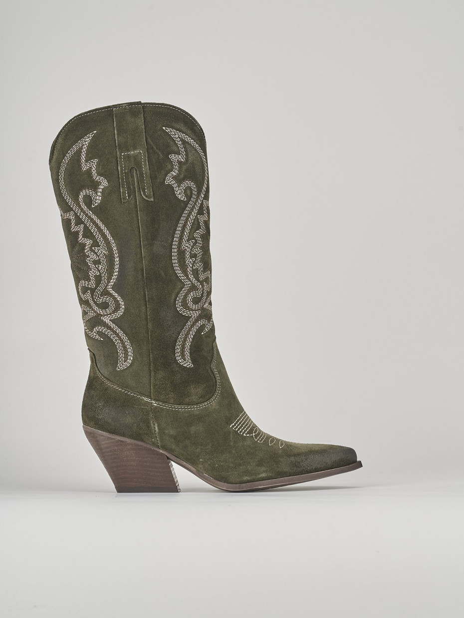 High heel boots heel 8 cm green suede