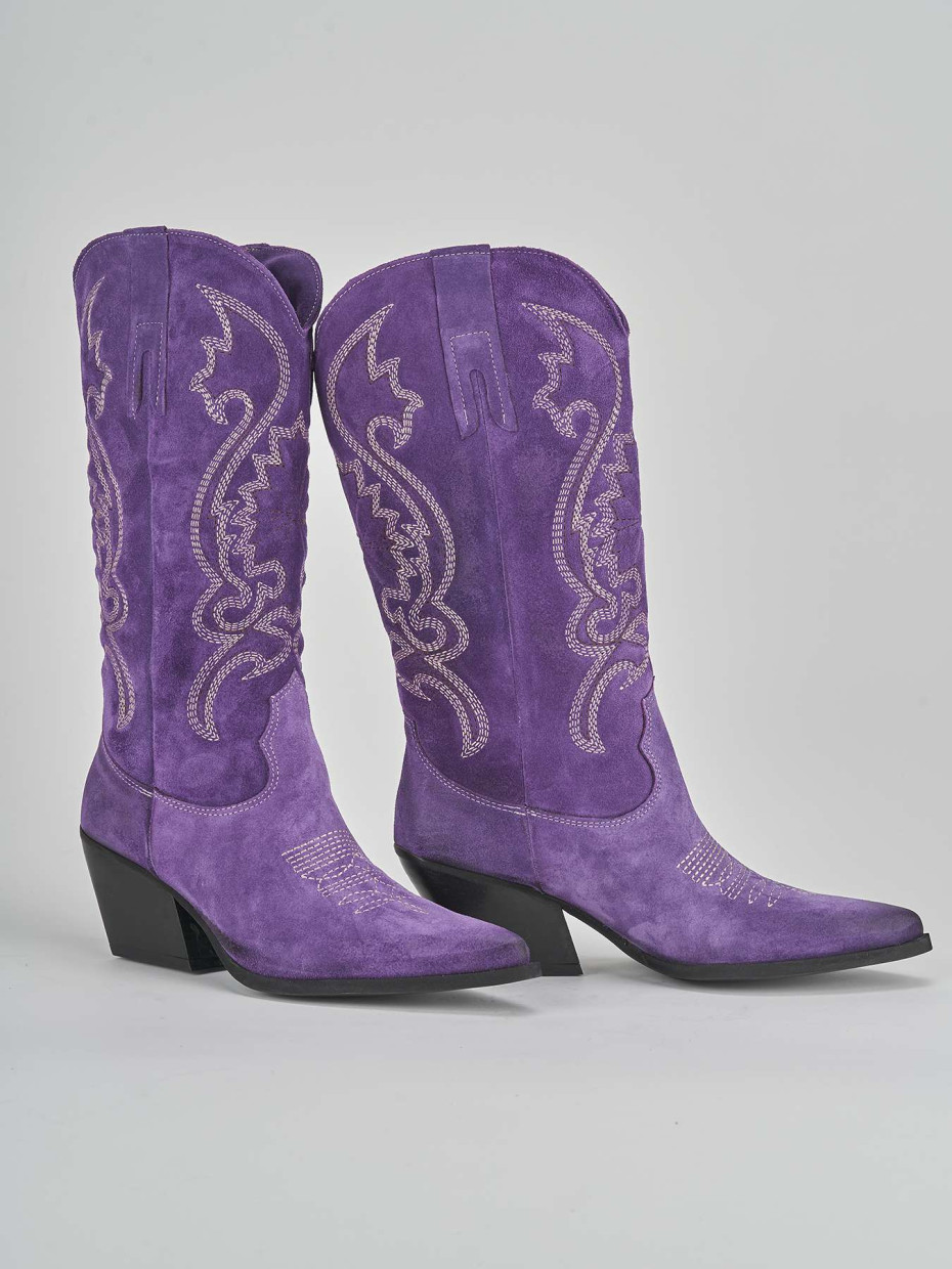 High heel boots heel 8 cm violet suede