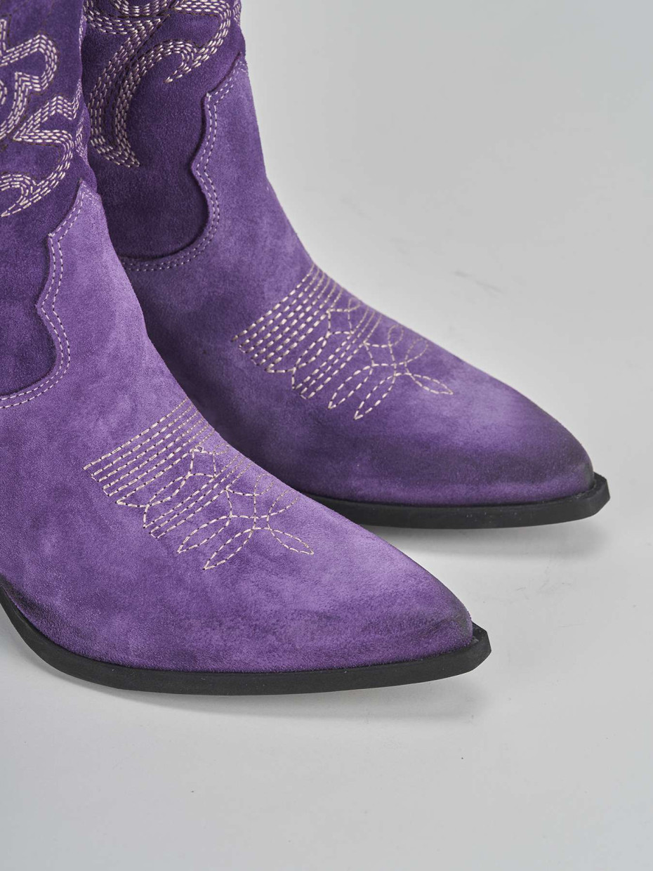 High heel boots heel 8 cm violet suede