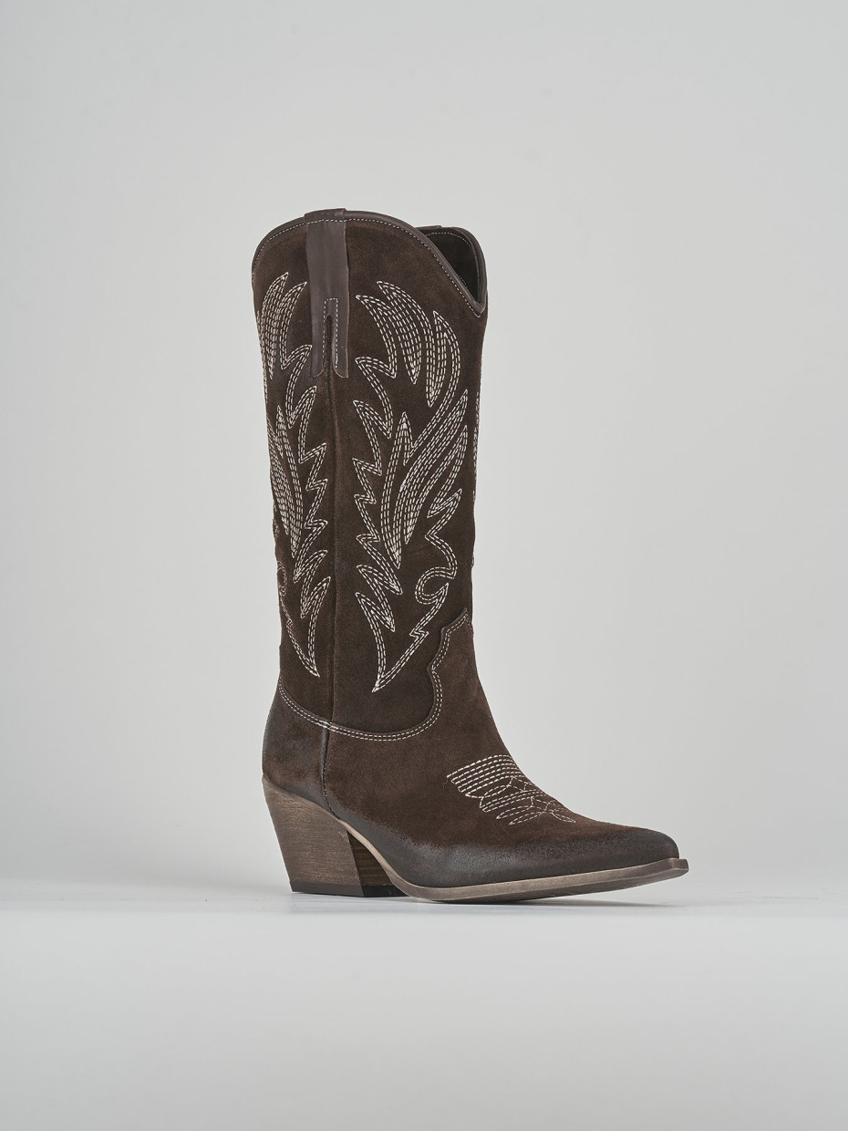 High heel boots heel 5 cm dark brown suede