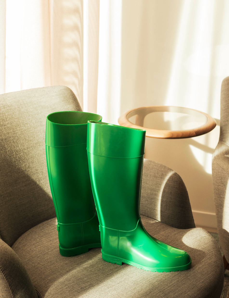 Low heel boots heel 2 cm green rubber