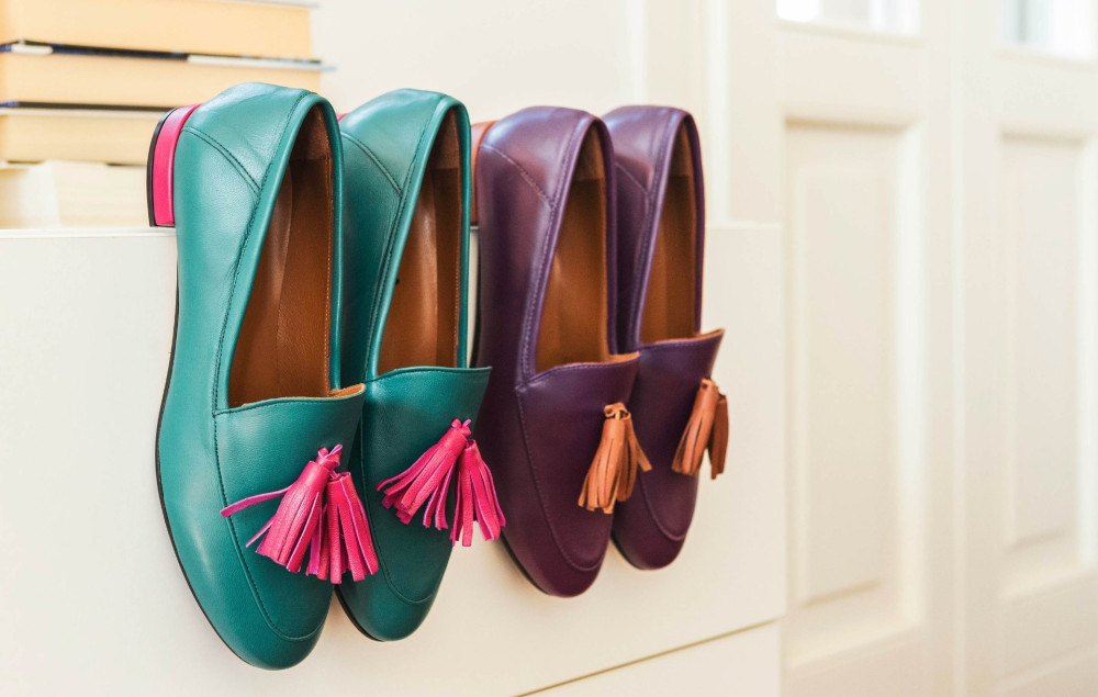Loafers heel 1 cm blu leather