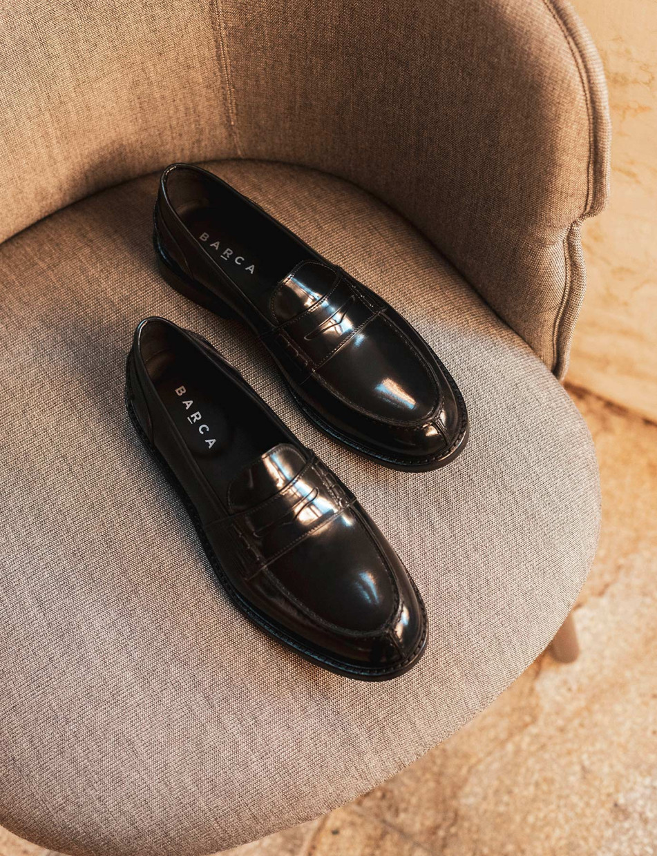 Loafers heel 1 cm blu leather