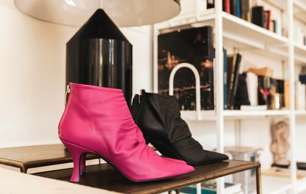 High heel ankle boots heel 7 cm violet leather
