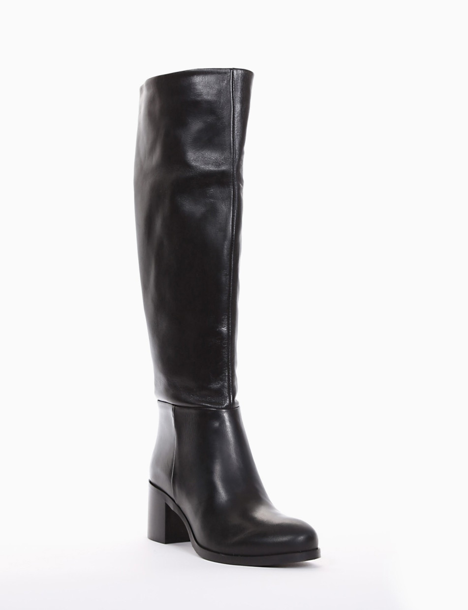 High heel boots heel 5 cm black leather