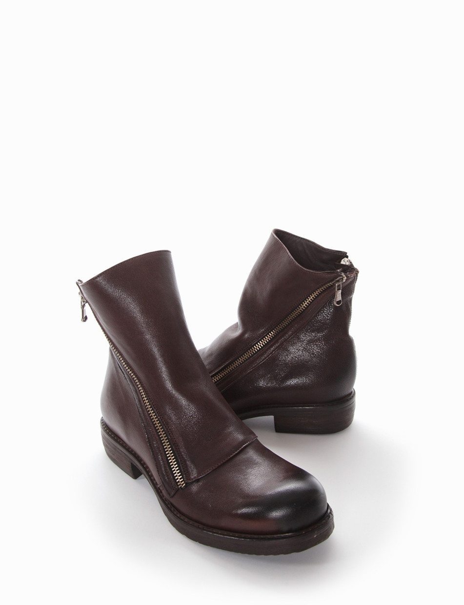 Low heel ankle boots heel 2 cm dark brown leather