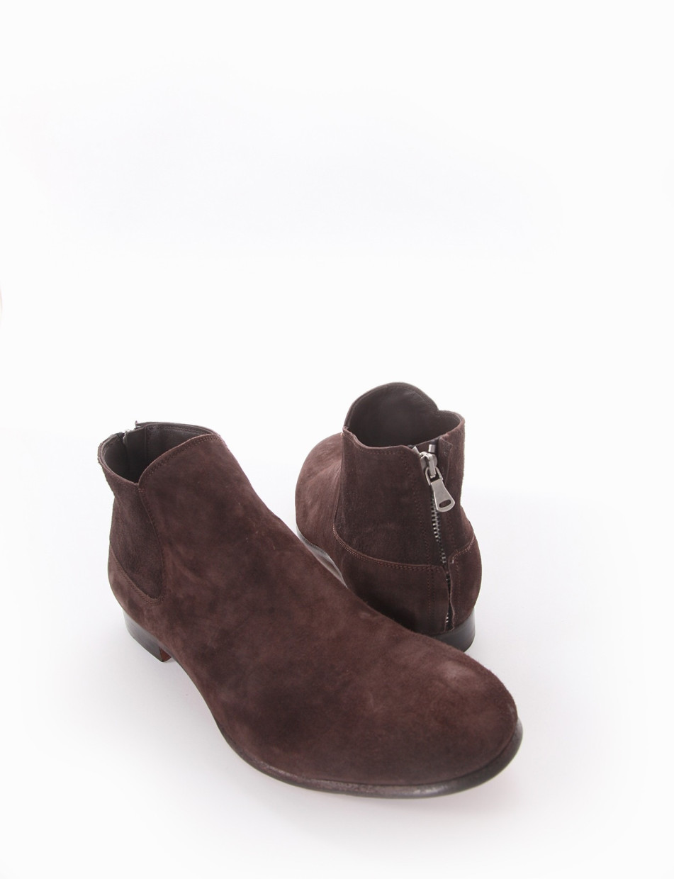 Ankle boots heel 2 cm dark brown chamois