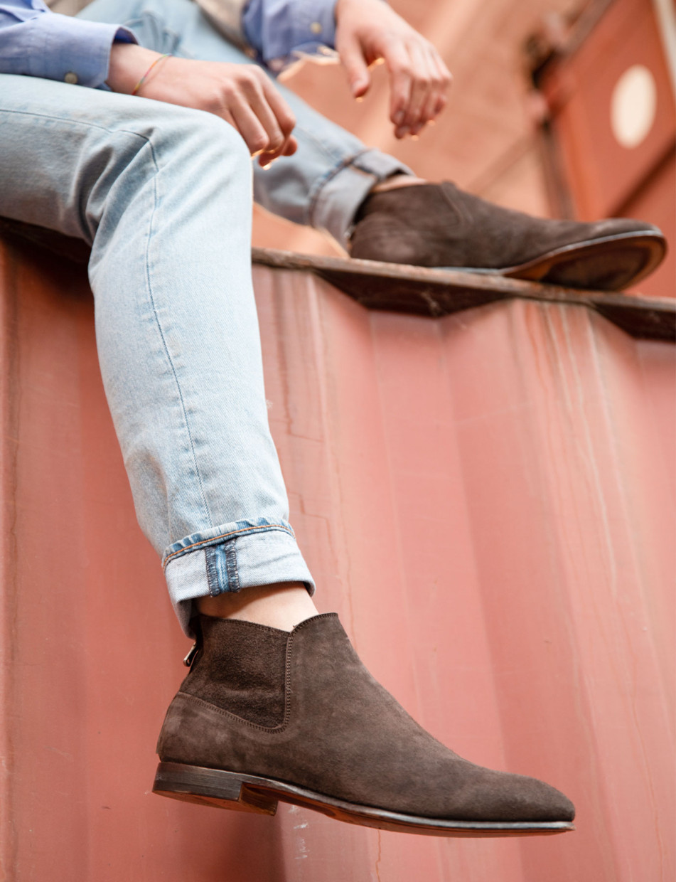 Ankle boots man heel 2 cm dark brown chamois Barca Stores