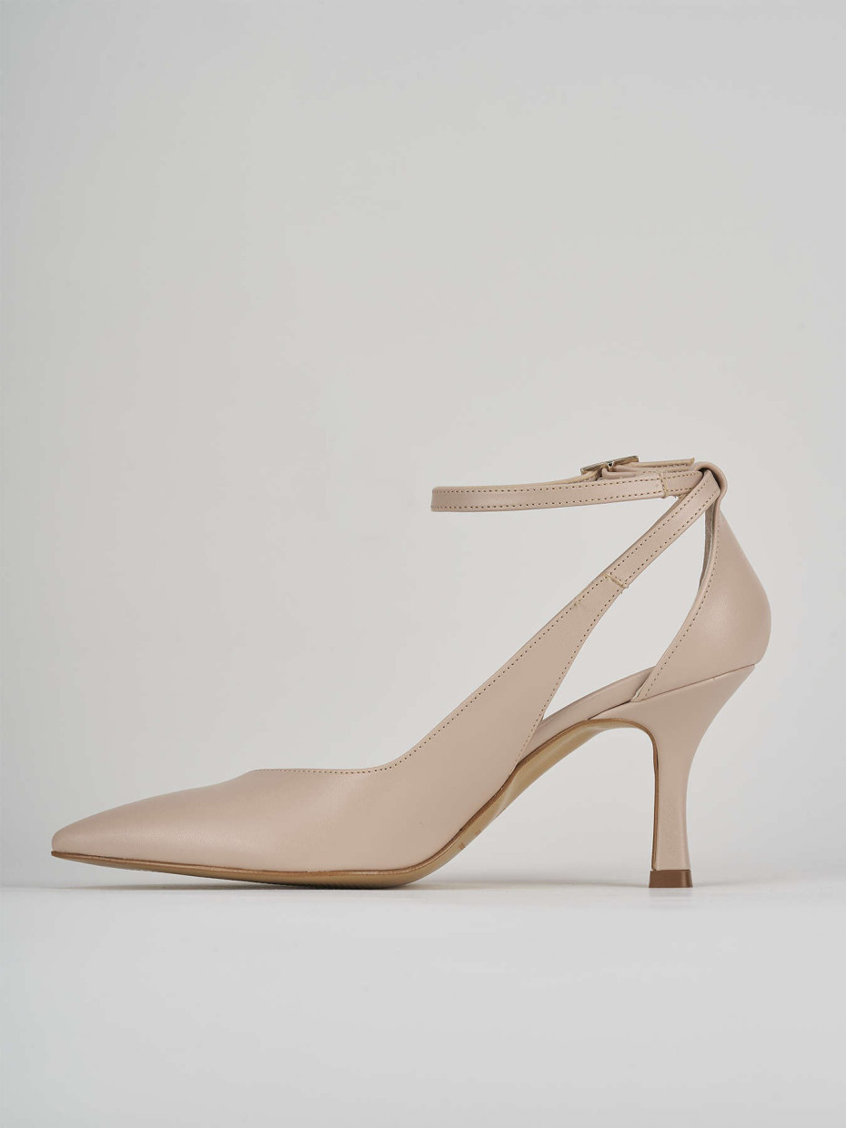 Décolleté e slingback tacco 7cm pelle beige
