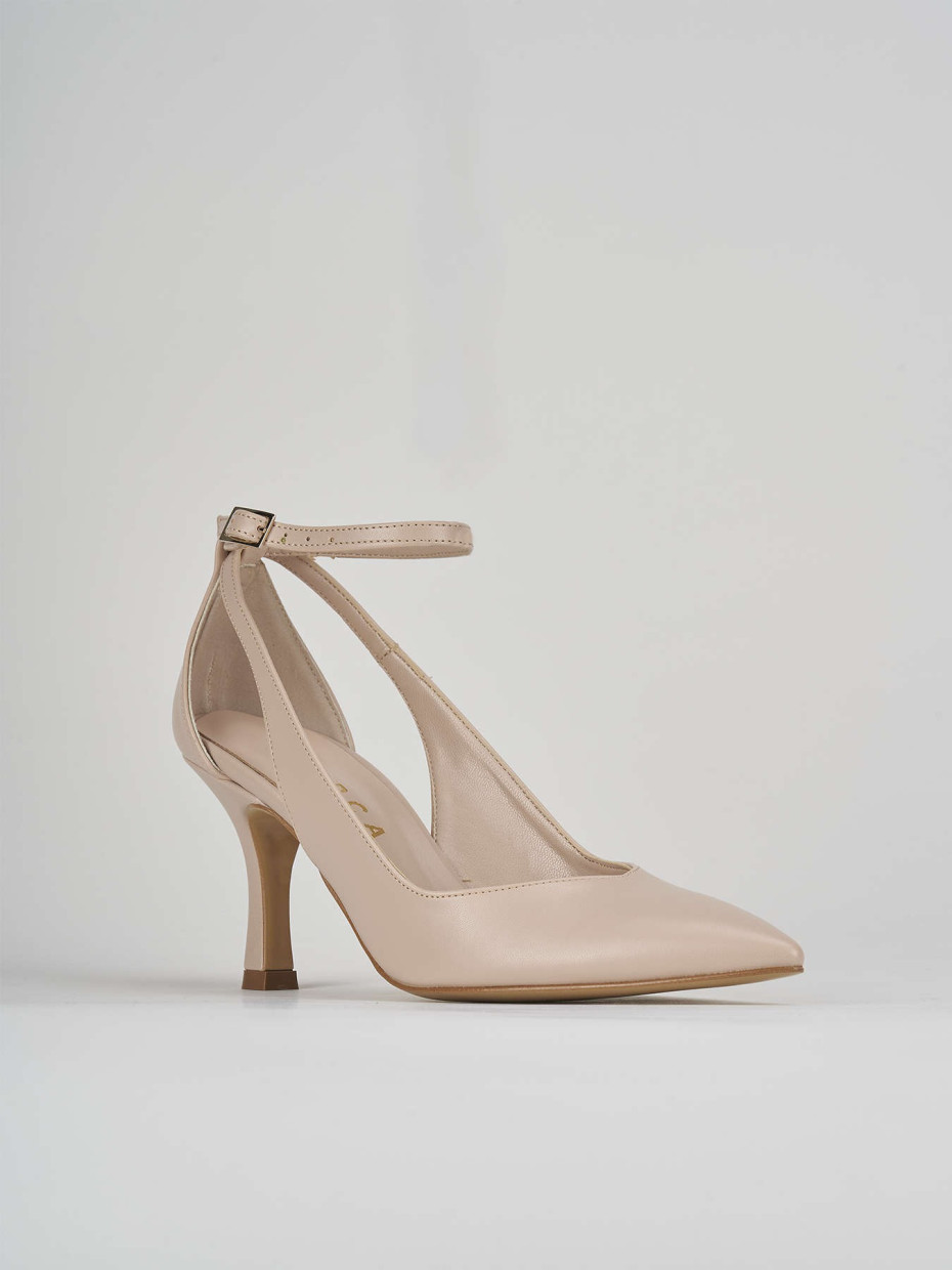 Décolleté e slingback tacco 7cm pelle beige