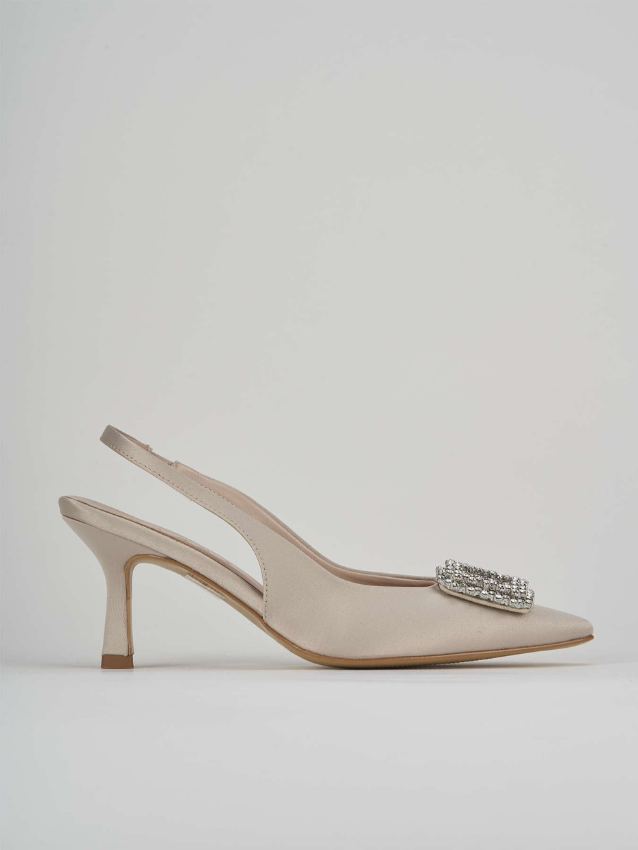 Décolleté e slingback tacco 5cm raso beige