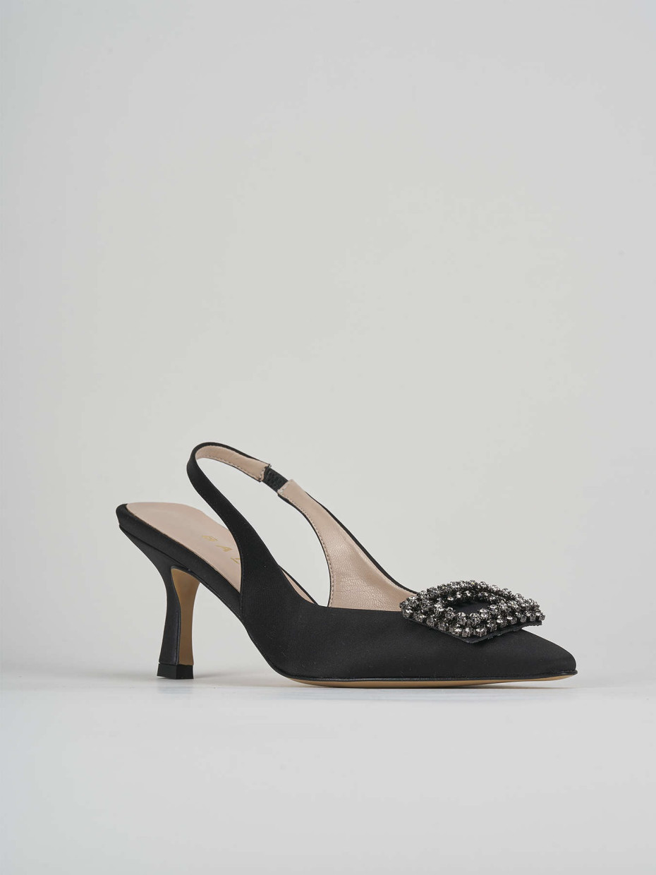 Décolleté e slingback tacco 5cm raso nero