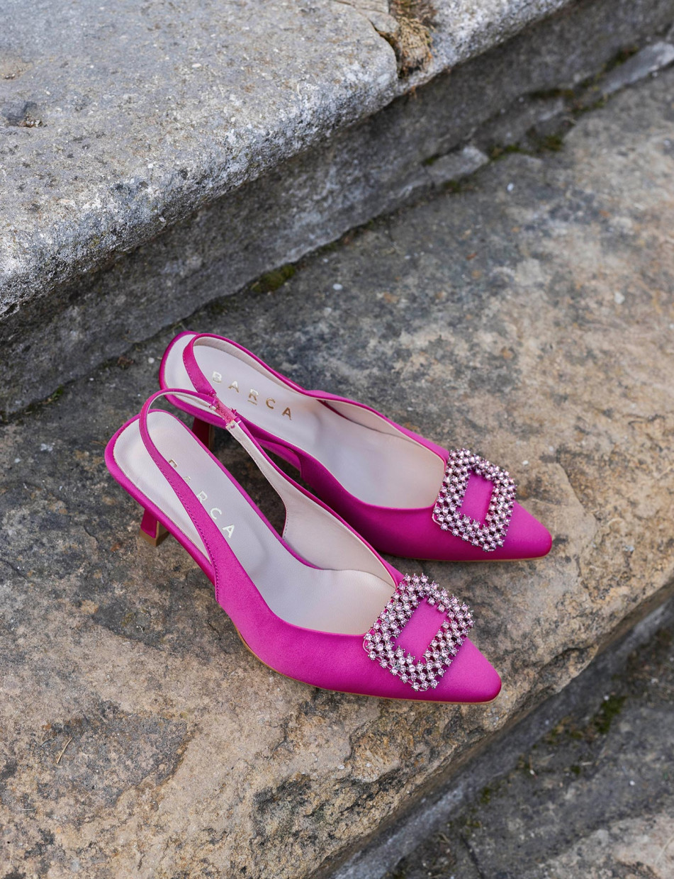 Décolleté e slingback tacco 5cm raso rosa