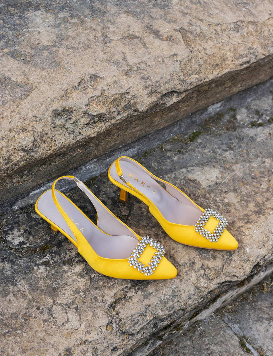 Pumps heel 5 cm yellow satin