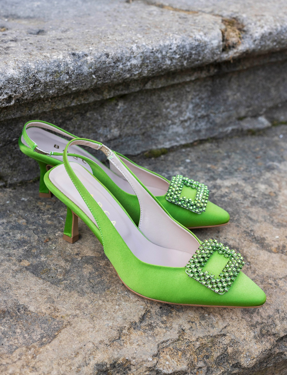 Pumps heel 5 cm green satin