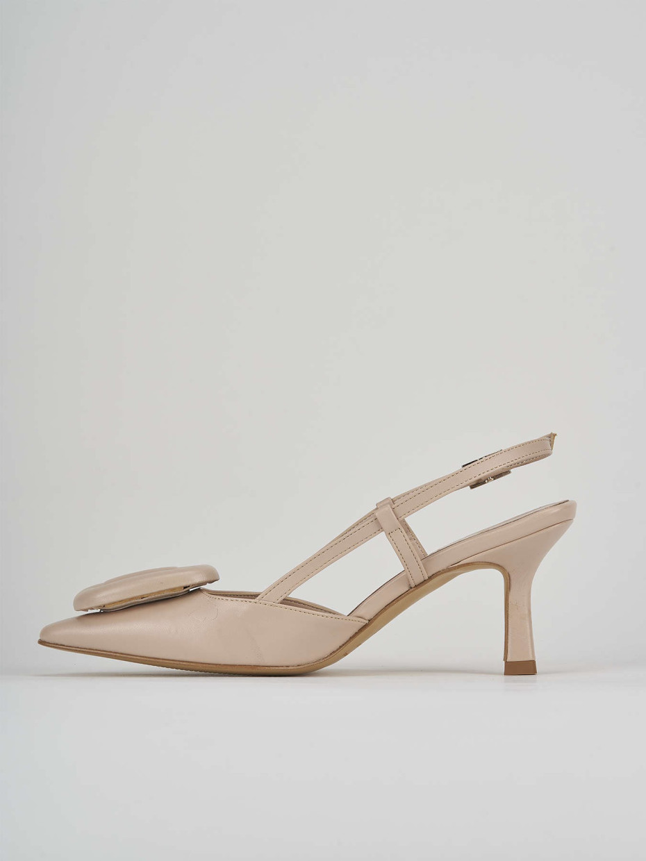 Slingback decolte tacco 5 cm beige pelle