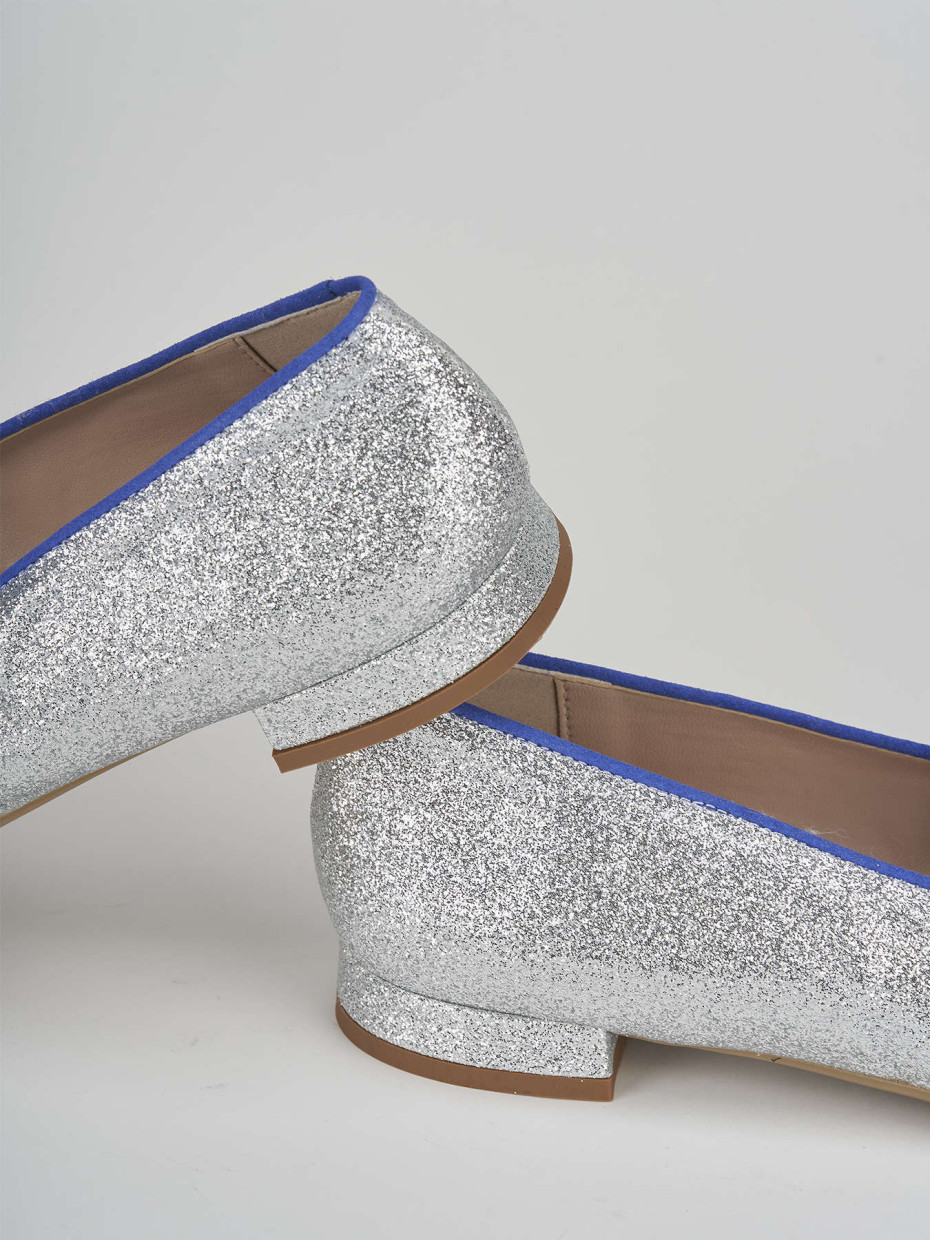 Flat shoes heel 1 cm silver glitter